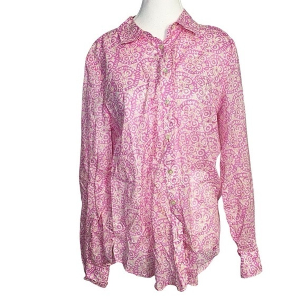 Talbots Pink and Orange Patterned Long Sleeve Button Down Blouse